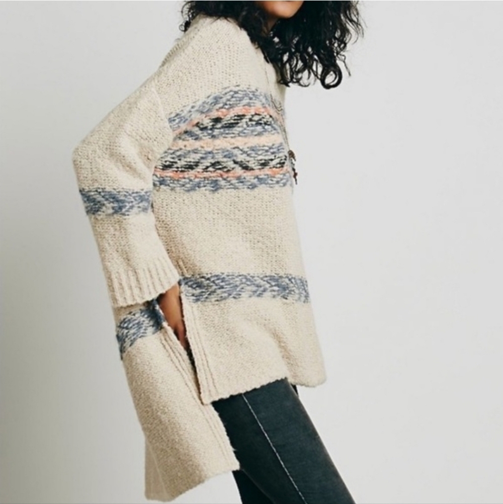 Free People Oversized Alpaca Fair Isle Tunic Boho Sweater - Picture 3 of 8